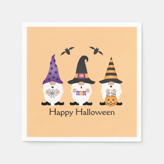 Serviette En Papier Joyeux Gnomes d'Halloween violet orange (Devant)