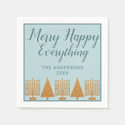 Serviette En Papier Joyeux Gold Blue Interfoi Party Fête (Devant)