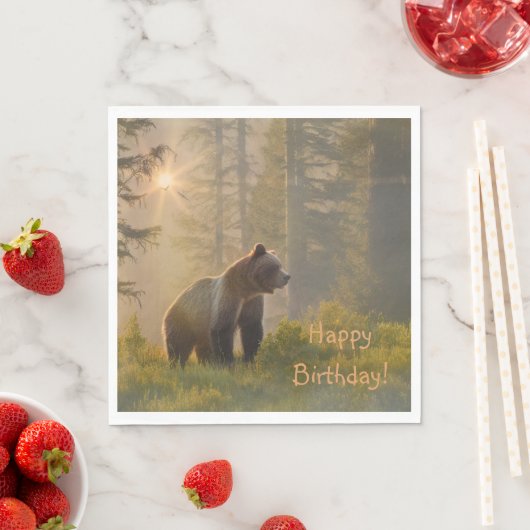 Serviette En Papier Joyeux Grizzly Bear d'anniversaire (En situation)