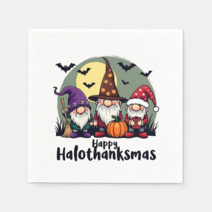 Serviette En Papier Joyeux Hallothanksmas Noël Gnomes d'Halloween