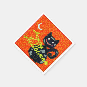 Serviette En Papier "Joyeux Halloween" Chat Noir