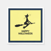 Serviette En Papier Joyeux Halloween, Chat Sur Broomstick (Devant)