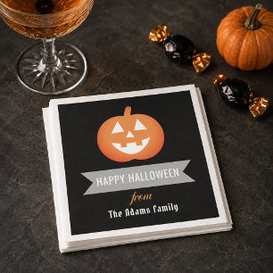 Serviette En Papier Joyeux Halloween Citrouille Orange Nom de Famille