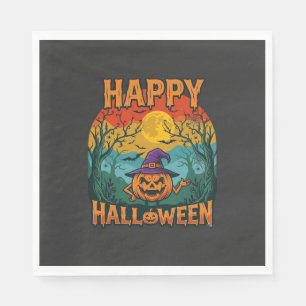 Serviette En Papier Joyeux Halloween Citrouille Sorcière Chapeau Plein