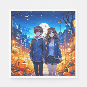 Serviette En Papier Joyeux Halloween   Couple Anime Poignées