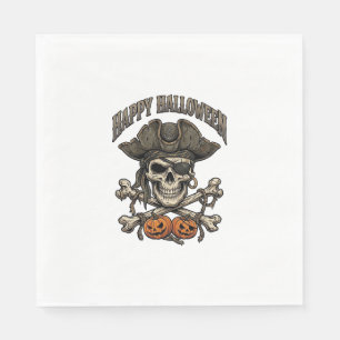 Serviette En Papier Joyeux Halloween Crâne de Pirate Os Croisés Citrou