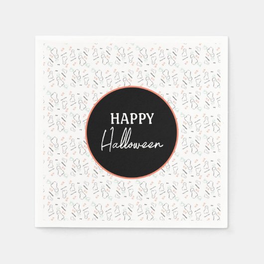 Serviette En Papier Joyeux Halloween Ghost Candy main Lettering Doodle (Devant)