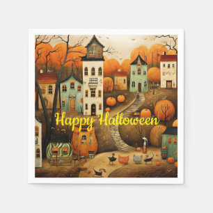 Serviette En Papier Joyeux Halloween illustration colorée