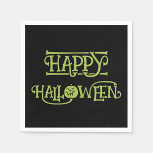Serviette En Papier Joyeux Halloween Lettres noires et vertes effray