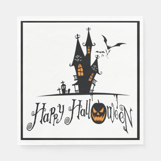 Serviette En Papier Joyeux Halloween Maison Hantée (Devant)
