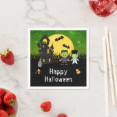 Serviette En Papier Joyeux Halloween Monstres Green (En situation)