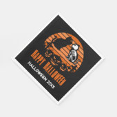 Serviette En Papier Joyeux Halloween Skeleton Chat Retro Sunset (Coin)