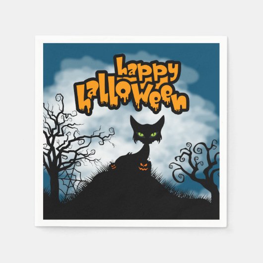 Serviette En Papier Joyeux Halloween Soirée Chat Fantôme (Devant)