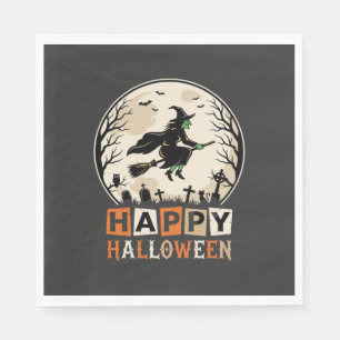 Serviette En Papier Joyeux Halloween Sorcière Lune Cimetière Conceptio