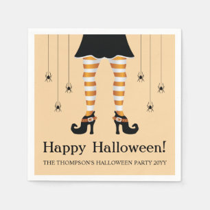 Serviette En Papier Joyeux Halloween Sorcière Orange Pattes Et Araigné