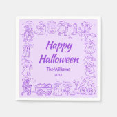 Serviette En Papier Joyeux Halloween violet Quirky Doodles Tiré Main (Devant)