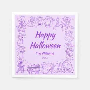 Serviette En Papier Joyeux Halloween violet Quirky Doodles Tiré Main