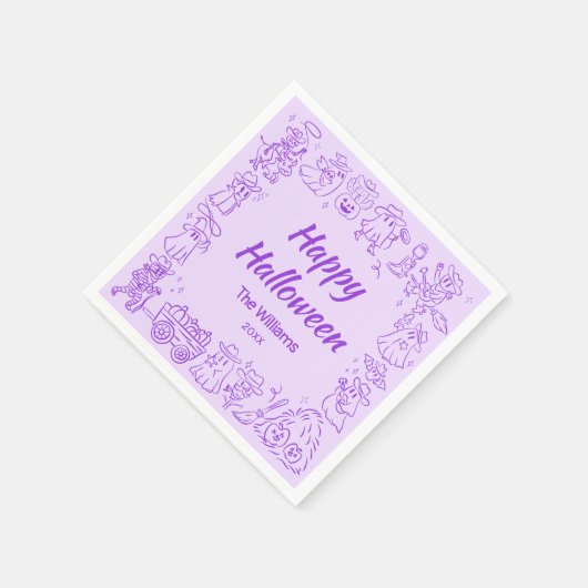 Serviette En Papier Joyeux Halloween violet Quirky Doodles Tiré Main (Coin)