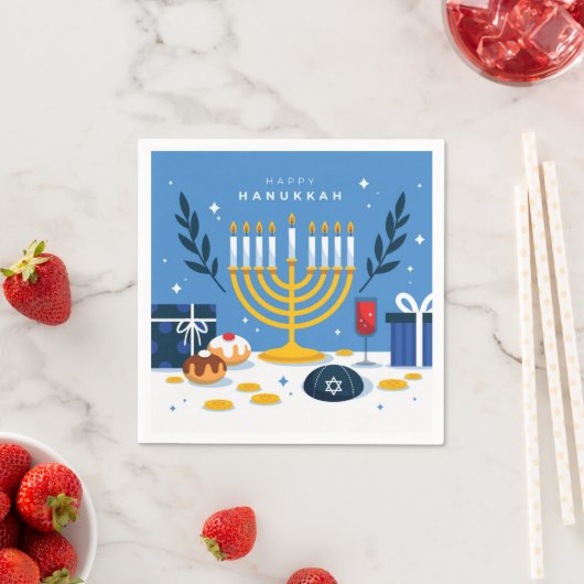 Serviette En Papier Joyeux Hanoukka Napkins (En situation)