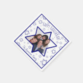 Serviette En Papier Joyeux Hanoukka photo bleu et blanc (Coin)