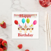 Serviette En Papier Joyeux hibou d'anniversaire et ballons (En situation)