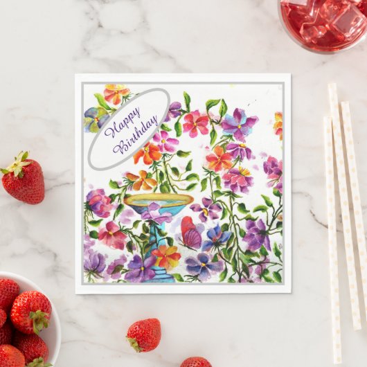 Serviette En Papier Joyeux JARDIN FLEURIE D'ANNIVERSAIRE (En situation)