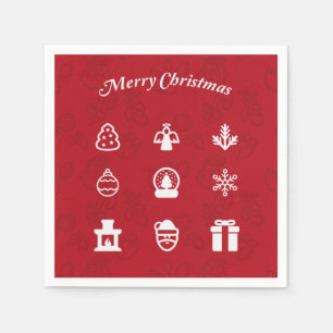 Serviette En Papier Joyeux jeu d'icônes populaires de Noël