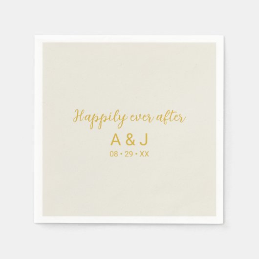 Serviette En Papier Joyeux Jour après Albâtre Blanc Monogramme Or (Devant)