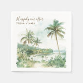 Serviette En Papier Joyeux Jour Après Aquarelle Plage Mariage (Devant)