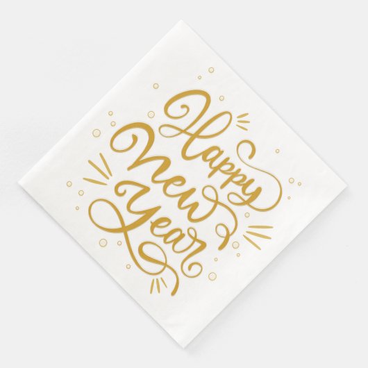 Serviette En Papier Joyeux Jour de l'année Gold Calligraphie Script (Coin)