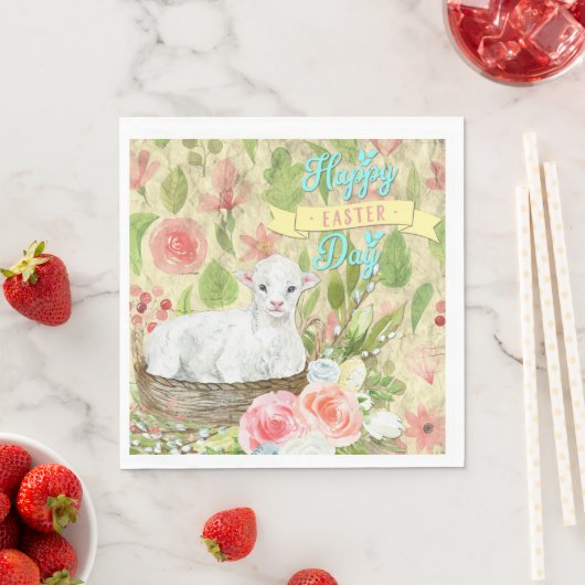 Serviette En Papier Joyeux Jour de Pâques avec agneau (En situation)