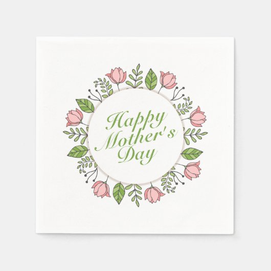 Serviette En Papier Joyeux Joyeux Fête des Mères Fleur Wreath | Napkin (Devant)