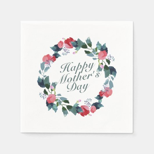 Serviette En Papier Joyeux Joyeux Fête des Mères Fleur Wreath | Napkin (Devant)