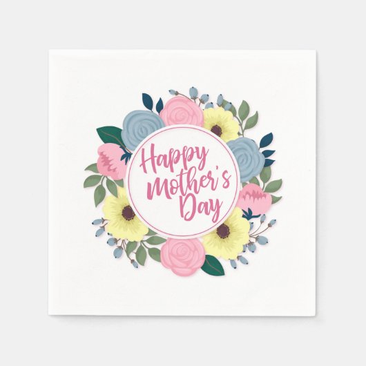 Serviette En Papier Joyeux Joyeux Fête des Mères Fleur Wreath | Napkin (Devant)