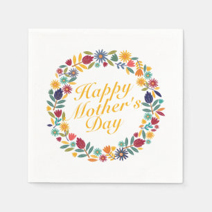 Serviette En Papier Joyeux Joyeux Fête des Mères Fleur Wreath   Napkin