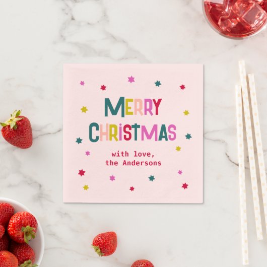 Serviette En Papier Joyeux Joyeux Joyeux Noël Joyeux rose pâle (En situation)
