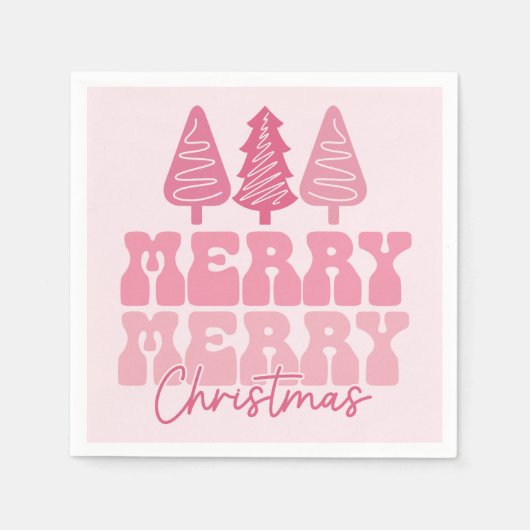 Serviette En Papier Joyeux Joyeux Noël - Conception des Fêtes Rose (Devant)