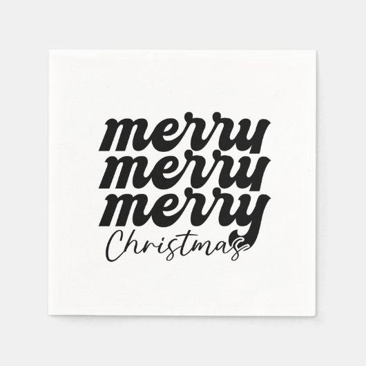 Serviette En Papier joyeux joyeux noël noir et blanc (Devant)