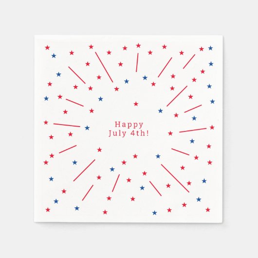 Serviette En Papier Joyeux Juillet 4 Feu d'artifice et étoiles (Devant)