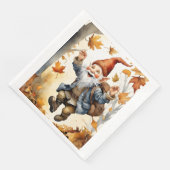 Serviette En Papier Joyeux Jumping Gnome dans les feuilles d'automne (Coin)