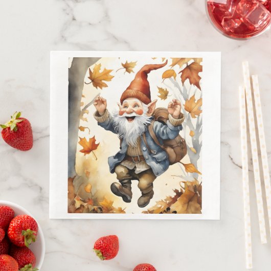 Serviette En Papier Joyeux Jumping Gnome dans les feuilles d'automne (En situation)