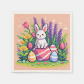 Serviette En Papier Joyeux lapin de Pâques 8 bits art pixel (Devant)