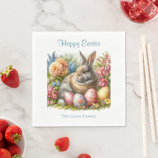 Serviette En Papier Joyeux lapin de Pâques personnalisé (En situation)