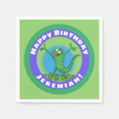 Serviette En Papier Joyeux lézard d'iguane animé et souriant vert (Devant)