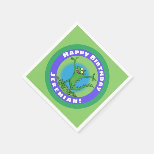 Serviette En Papier Joyeux lézard d'iguane animé et souriant vert (Coin)