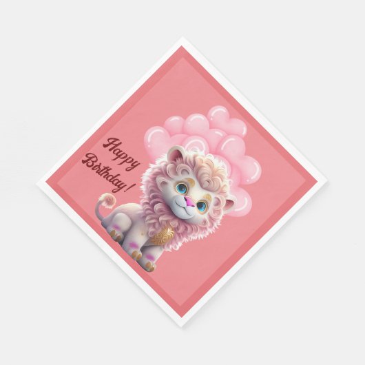Serviette En Papier Joyeux Lion rose Anniversaire (Coin)