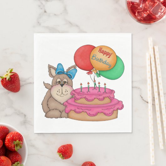 Serviette En Papier Joyeux Marionnette mignonne avec ballons et gâteau (En situation)