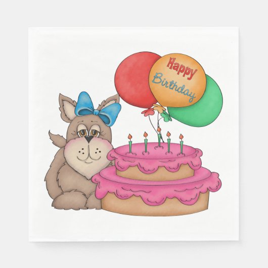 Serviette En Papier Joyeux Marionnette mignonne avec ballons et gâteau (Devant)