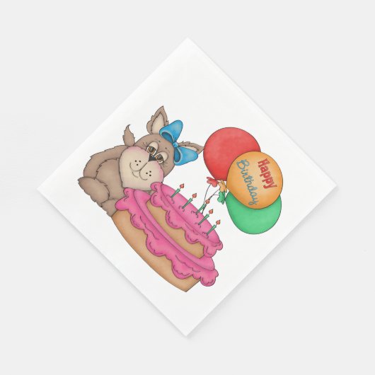 Serviette En Papier Joyeux Marionnette mignonne avec ballons et gâteau (Coin)