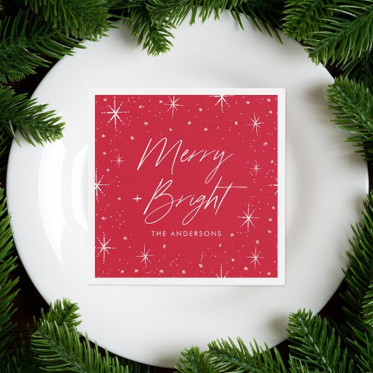 Serviette En Papier Joyeux moderne et lumineux Script Red Holiday